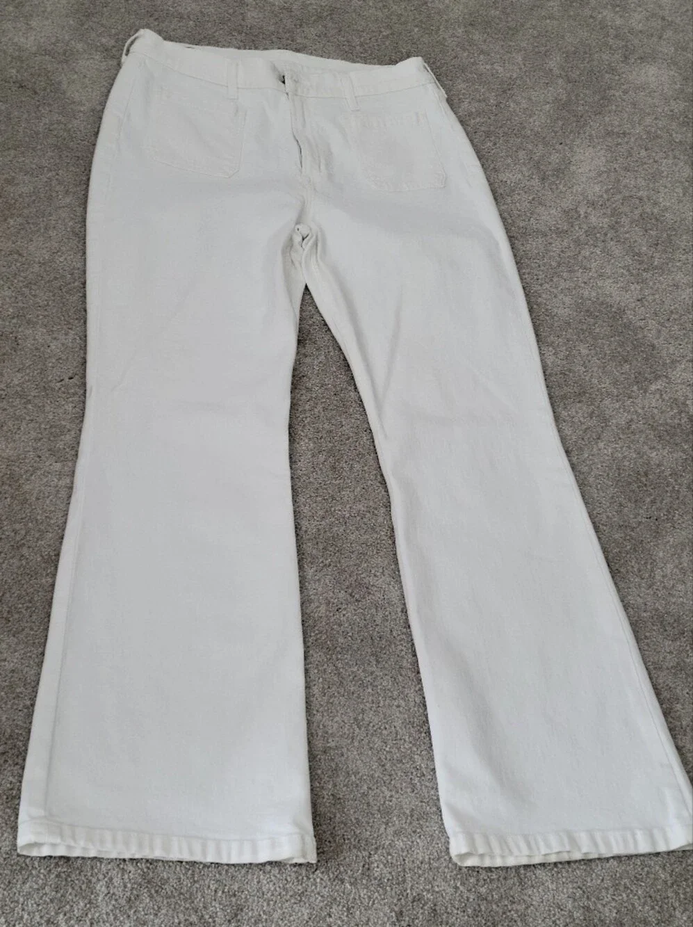 Gap 70s Stretch Flare High Rise White Jeans Front Patch Pocket, Size 32 - 14R